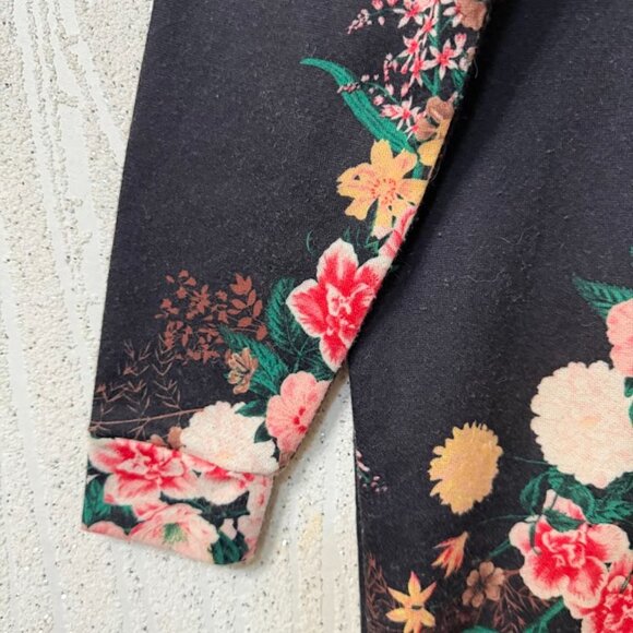 Black Floral Long Sleeve Tunic Dress – Soft Stretchy Casual Top - Picture 3 of 7